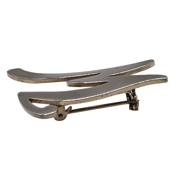 Vtg Script Letter "M" Pin Brooch Silver Tone Monogram Initial Gift Keepsake Name - Picture 7 of 8